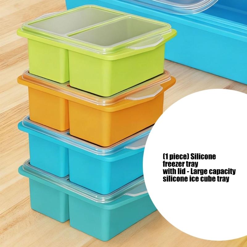 Flexible Silicone Ice Cubes Mold With Cover Ideal For Making Big Ice Cubes Food Freezer Container Kitchen Gadget