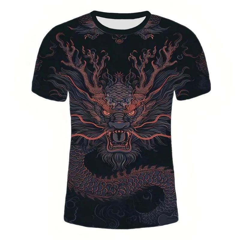 2024 Summer Fashion O-Collar 3d Printed Dragon Pattern Digital Printed T-Shirt Casual Personality Street Plus Size Loose Top