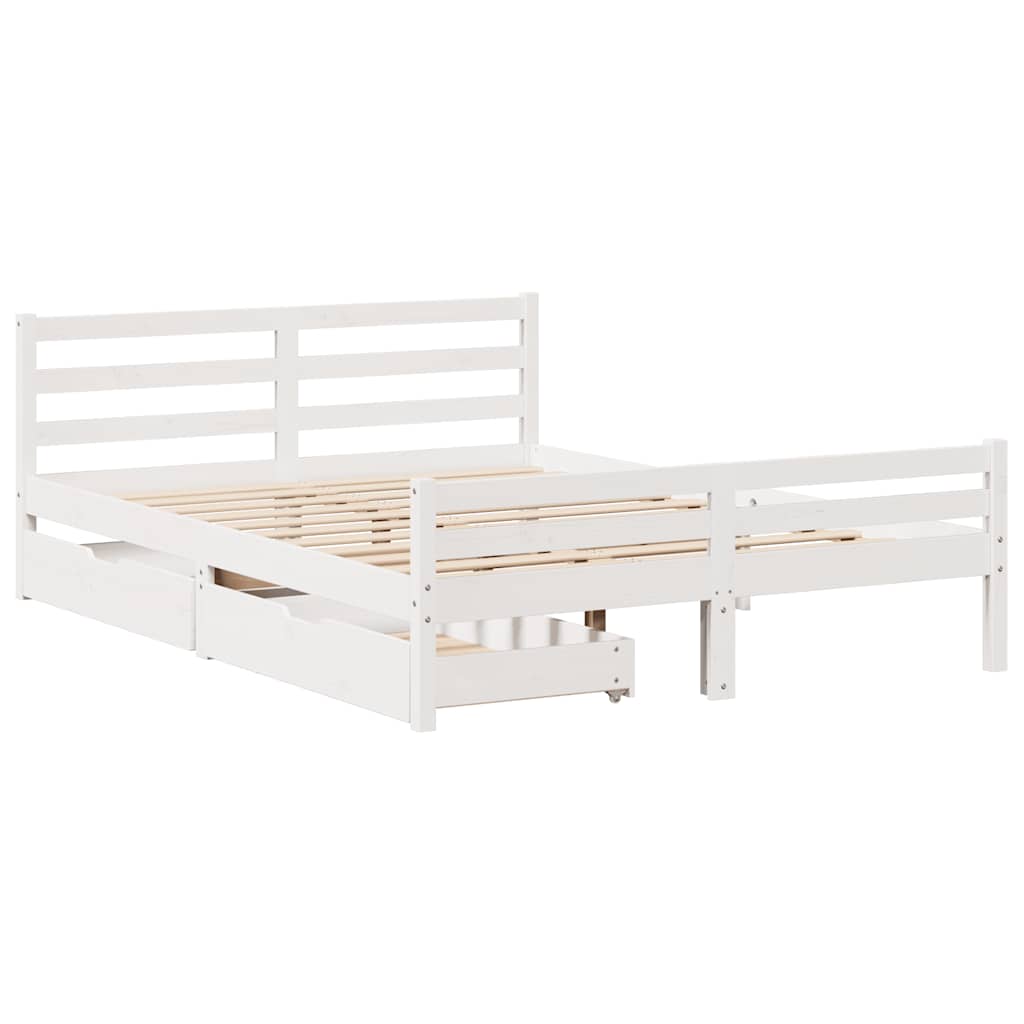 Vidaxl Rama Łóżka Bez Materaca, Biała, 135X190 Cm, Lite Drewno Sosnowe