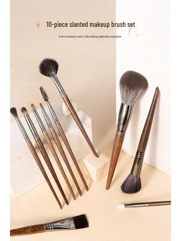 10-Piece Beginner Makeup Brush Set - Contour, Highlighter, Eyeshadow with Animal Hair