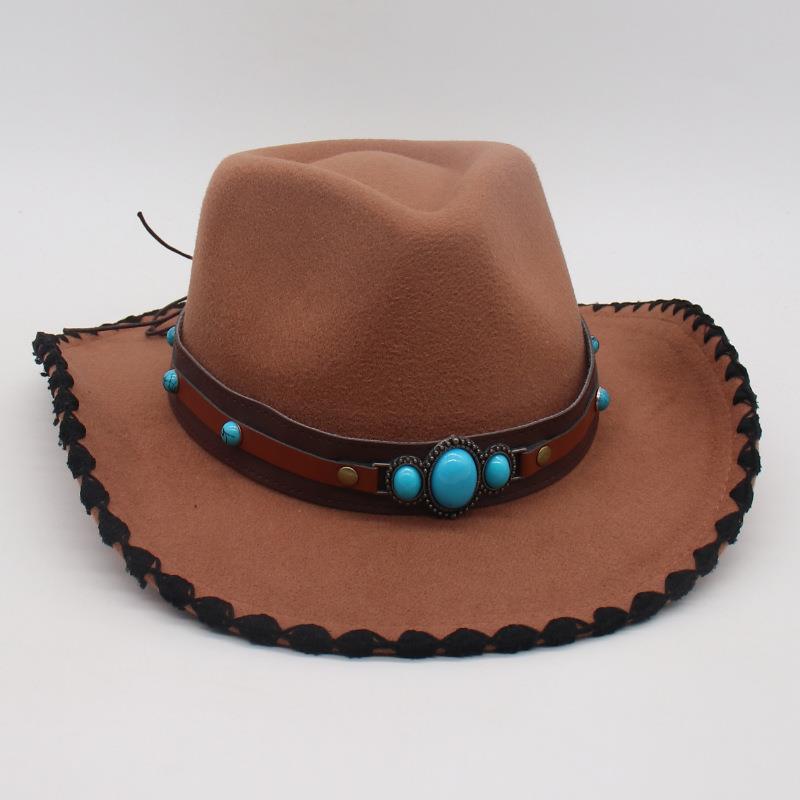 Fashion And Simple Ethnic Style Jazz Hat Men'S And Women'S Hat Cross-Border Wholesale Cowboy Hat Tibetan Vacation Hemming Top Hat
