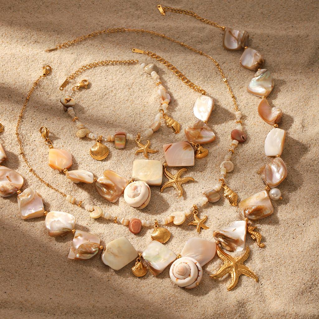 Adjustable Length Stainless Steel Bohemian Ocean Starfish Shell Necklace/bracelet Jewelry For Summer Beach Vacation Gift