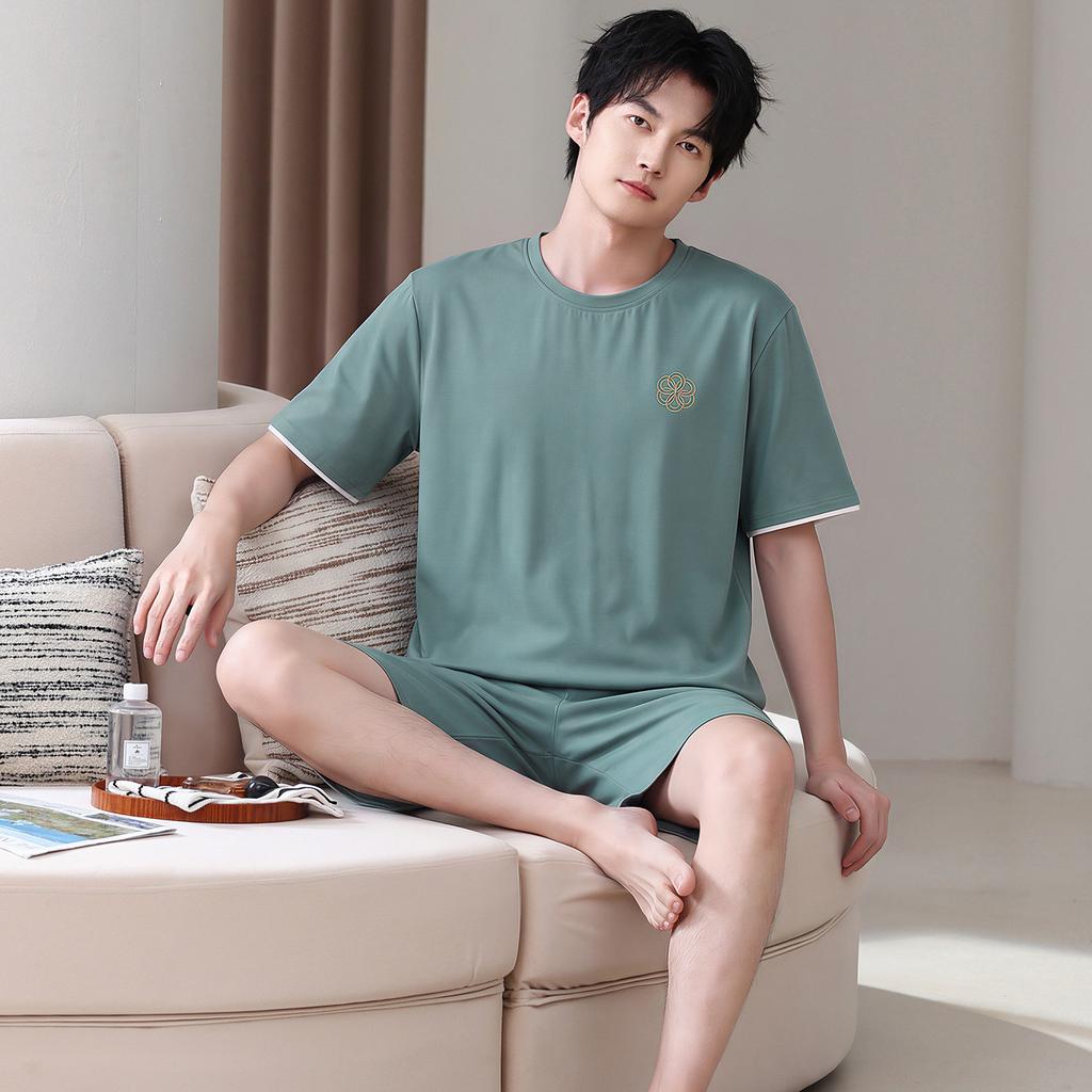 Pajamas men's summer pure cotton 1011 new short-sleeved five-point pants plus size heroic loungewear summer