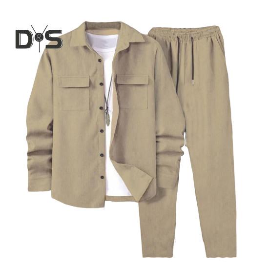 

Комплект мужской спортивной одежды из 2 предметов, пальто с длинными рукавами и карманами, эластичный пояс с завязками, длинные брюки, свободный крой, спортивная одежда M