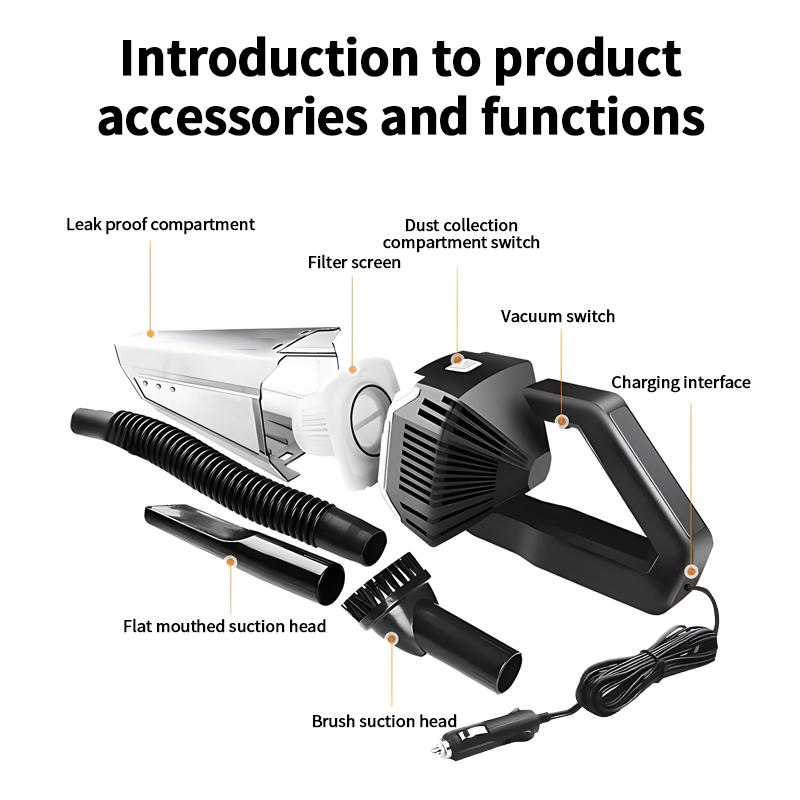 Car portable vacuum cleaner, 35000pa high suction wet and dry vacuum cleaner, one-key dust removal, air dust collector