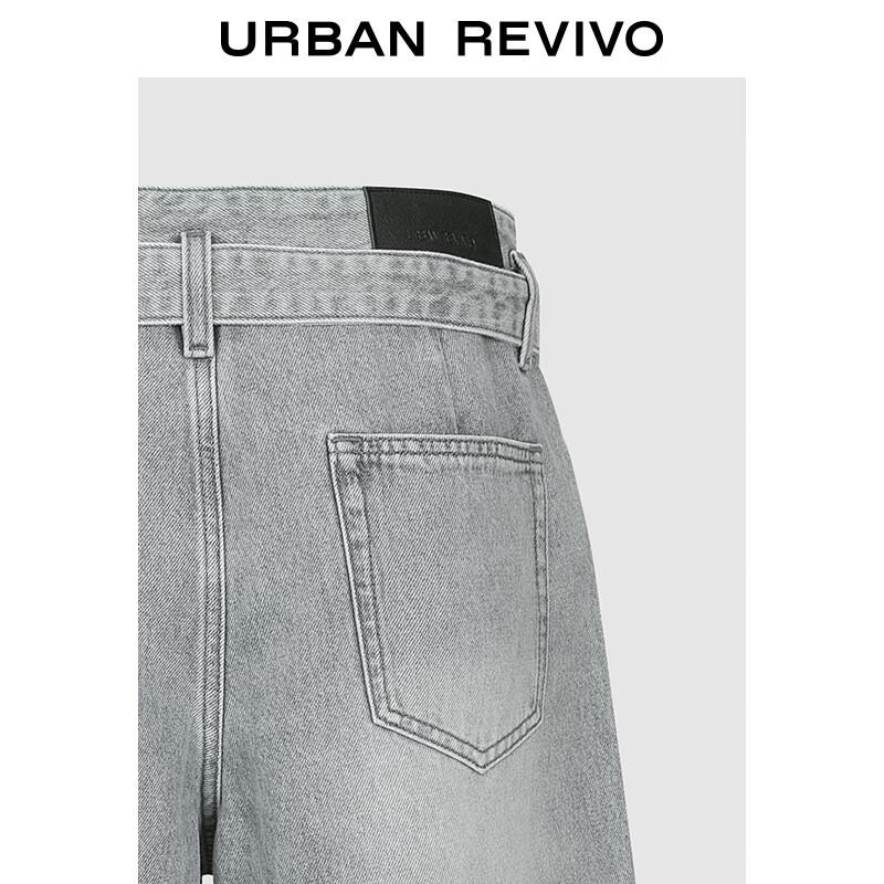 UR 2025 Autumn Vintage Washed Buckle Belt Denim Shorts