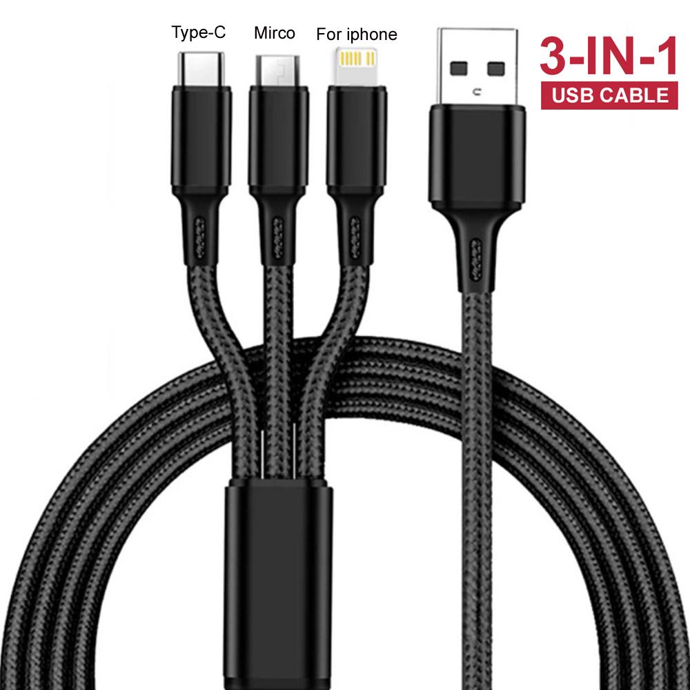 

3в1 USB-кабель для передачи данных для iPhone, быстрое зарядное устройство, зарядный кабель для телефона Android type c, xiaomi, huawei, Samsung, зарядное устройство, провод для iPad 1.2m