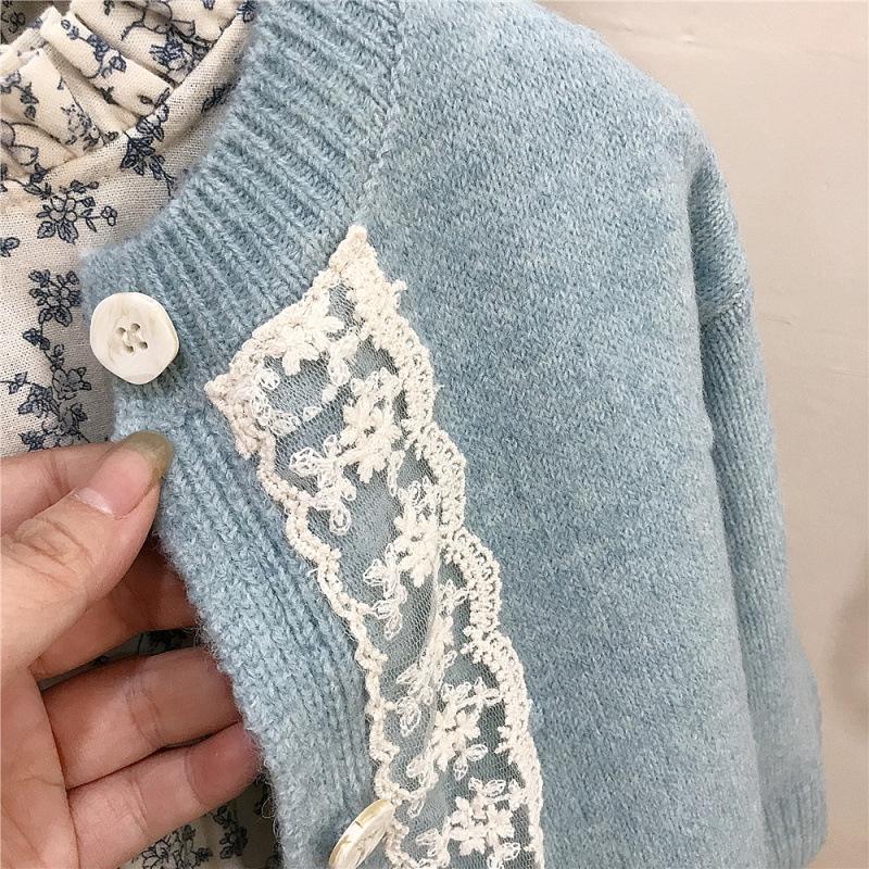 Ensemble Robe Florale d'Automne pour Filles Coréennes et Gilet à Bordure en Dentelle