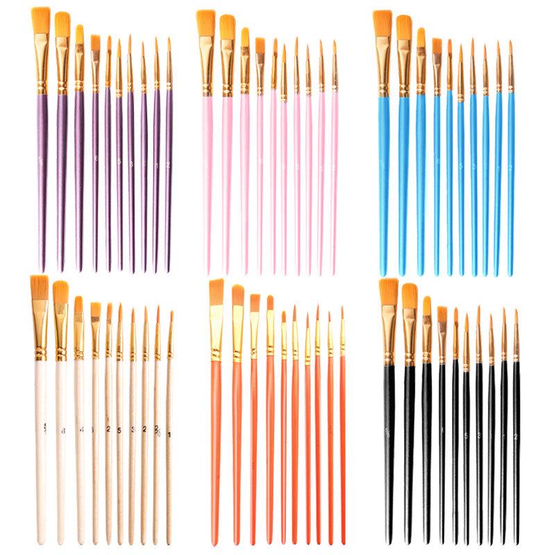 10-Piece Pearlescent Blue Oil Paint Brush Set with Nylon Bristles for Gouache & Watercolor