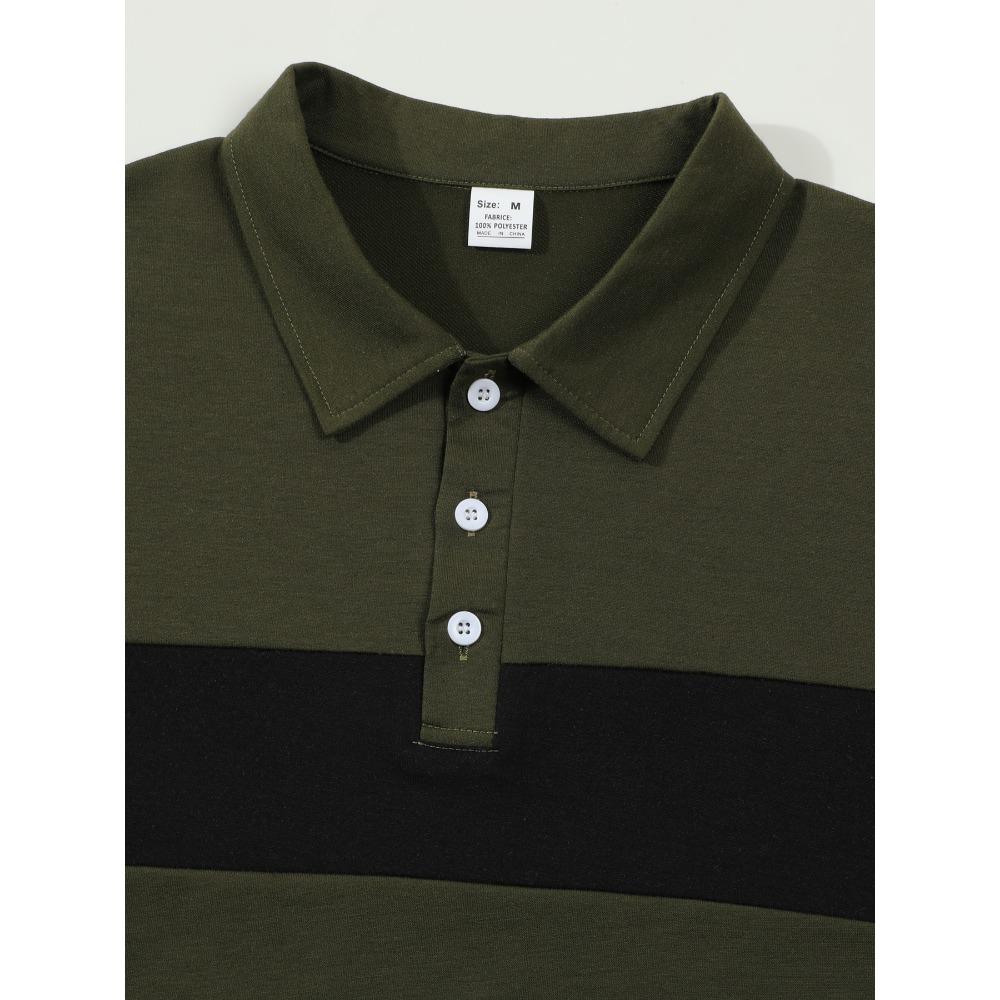 Herren Langarm Gestreiftes Revers Freizeit T-Shirt Poloshirt