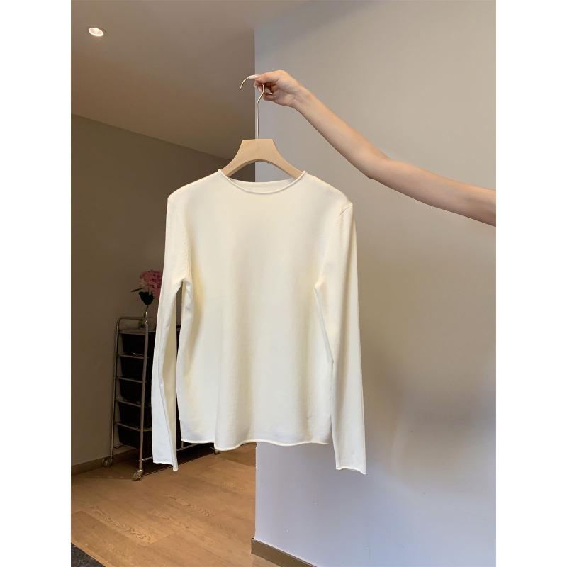 Simple round neck basic knitted bottoming shirt women's autumn and winter casual loose inner top curled sweater