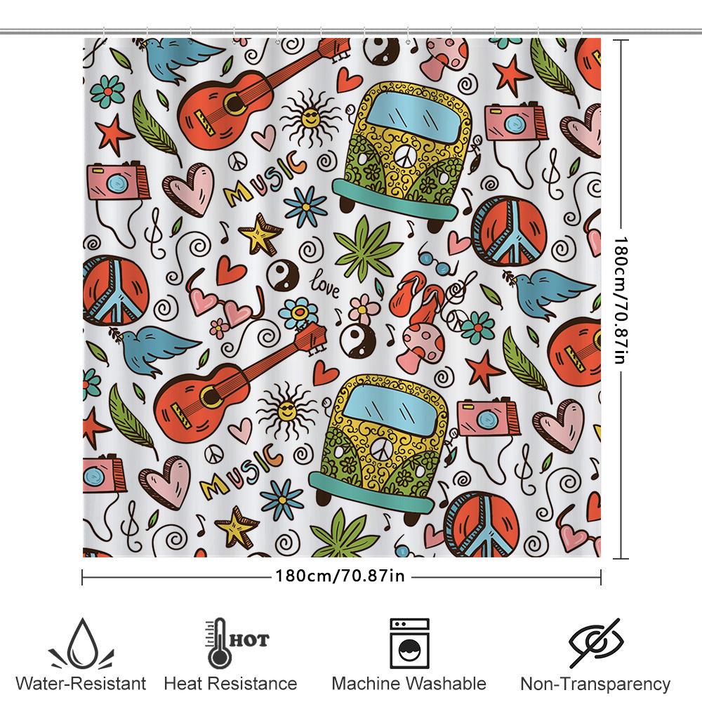 Bright Floral Bus Printed Shower Curtain 69X72In (180X25Cm) Bathroom Decor For Home Decoration Multicolor Artistic Pattern Showe
