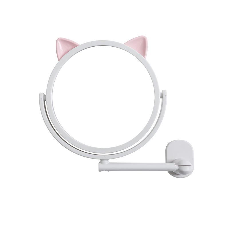 Cartoon Cat Ear Suction Cup Rotatable Makeup Mirror - High-Definition Bathroom Vanity Mirror