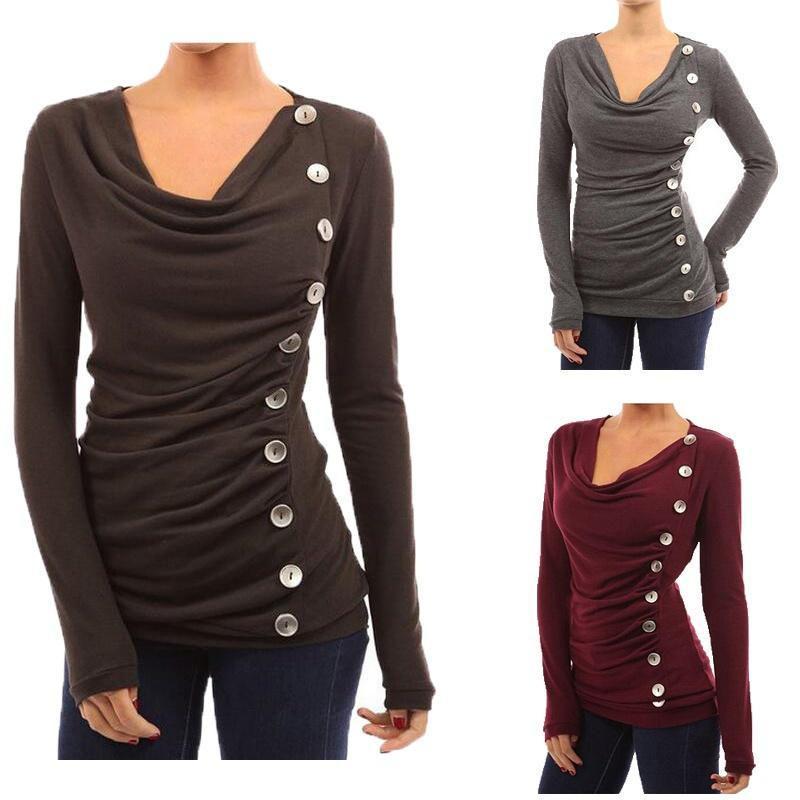 Cotton Long Sleeve T Shirt With Single Breasted Slim Fit And V Neck For Office Wear