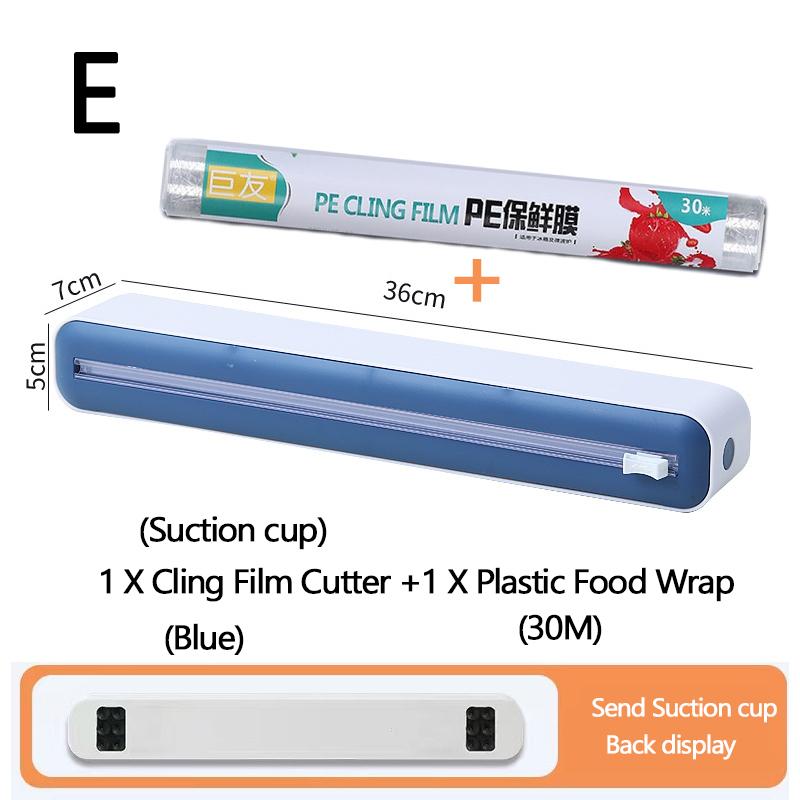 Plastic Wrap Dispenser with Slide Cutter Reusable Food Wrap Cutter Household Cling Film Cutter Refillable Cling Film Dispenser