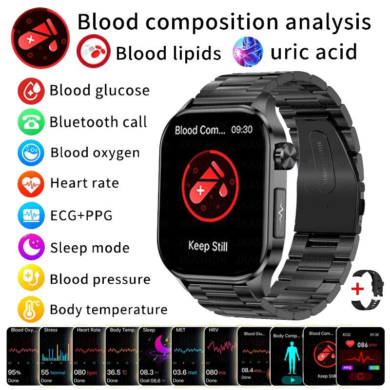 

Умные часы ECG+PPG с функцией звонков по BT, push-уведомлениями, физическим обследованием, монитором здоровья, артериального давления, мочевой кислоты, кислорода в крови, спортивные умные часы Black Steel