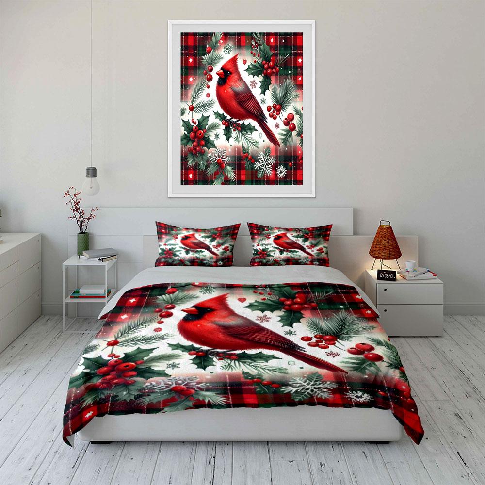 Festive Cardinal Winter Decor Set Exquisite Three-Piece Bedding Set Gift For Kids And Adults