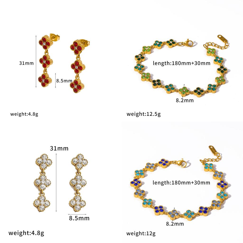 Four Leaf Clover Necklace And Bracelet Set With Zirconia And Stainless Steel For Elegant Casual Wear