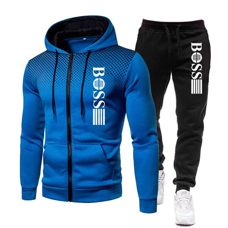 2023 Trendy Men's Zipper Hoodie Tracksuit - Autumn/Winter Casual Brand Print Set