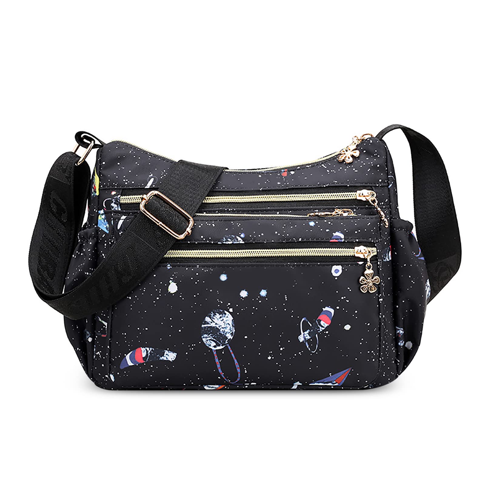 

Crossbody Bag for Printed Shoulder Messenger Multiple Black A [FORRICA] Women, Multifunctional, Popular, Bag, Lightweight, Nylon, Bag, Pockets,