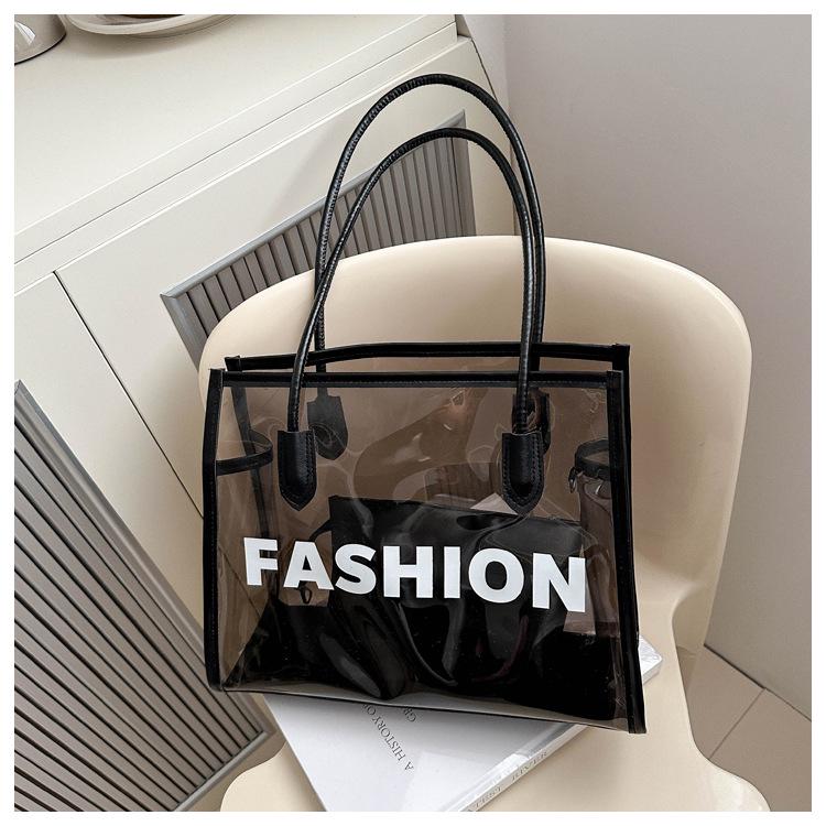 Damen Transparente Jelly Tragetasche - Sommerausgabe 2024, Großes Fassungsvermögen, Mutter-Kind, Buchstabenaufdruck, Modisches Strandaccessoire