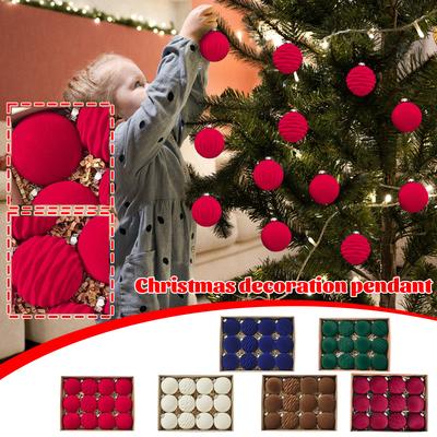 Christmas 6cm Flocked Ball Ornament Set Textured Design Holiday Festive Tree Hanging Decor Unique Xmas Decor Gift Ornament