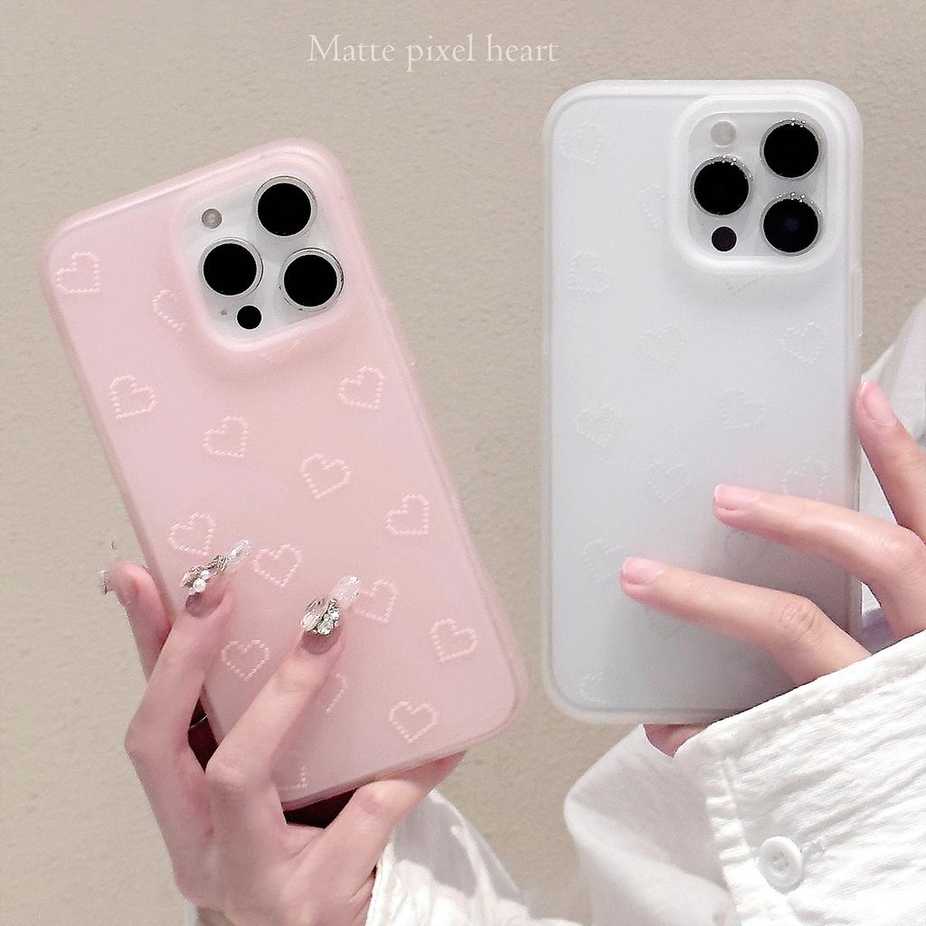Ins Pixel Style Love Heart for Apple 16 Mobile Phone Case 17pro Max Korean Style Simple for Iphone