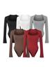 Elegant Square Neck Slim-Fit Long Sleeve Bodysuit for Women