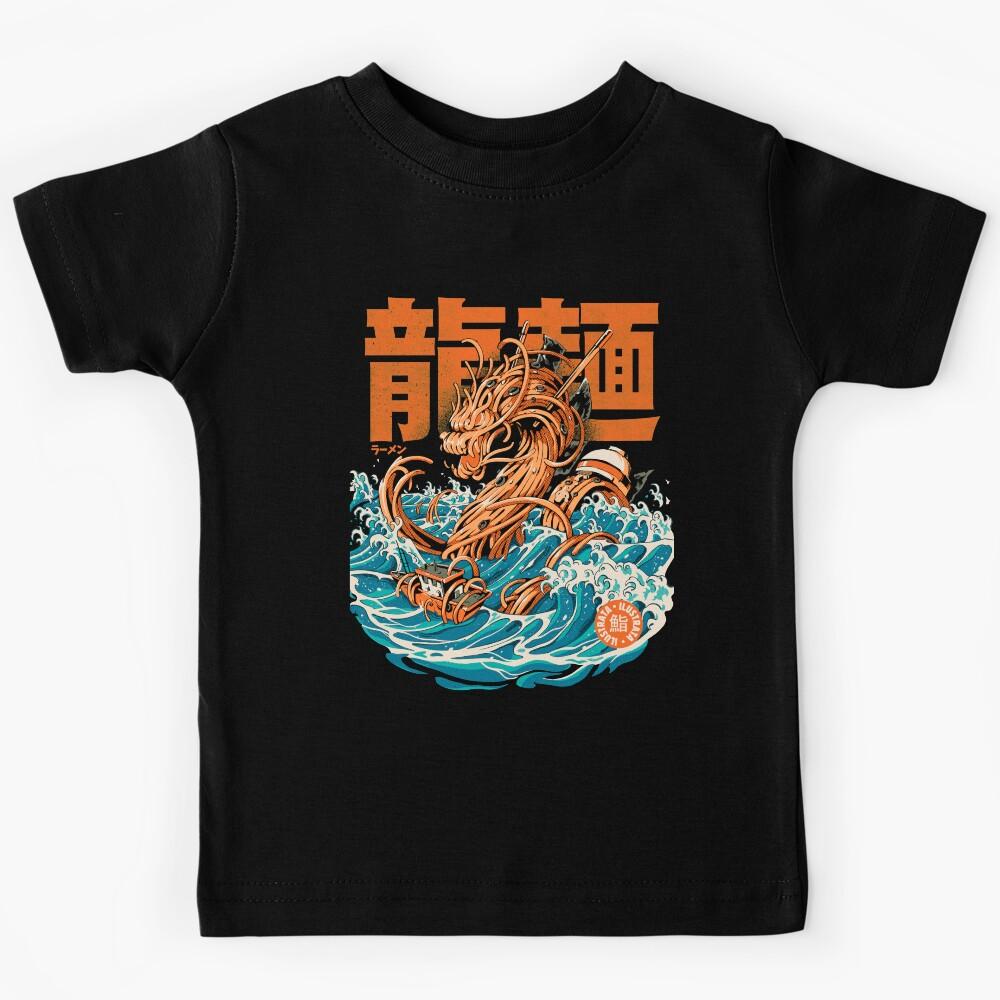 Black Great Ramen Dragon off Kanagawa Kids T-Shirt 140