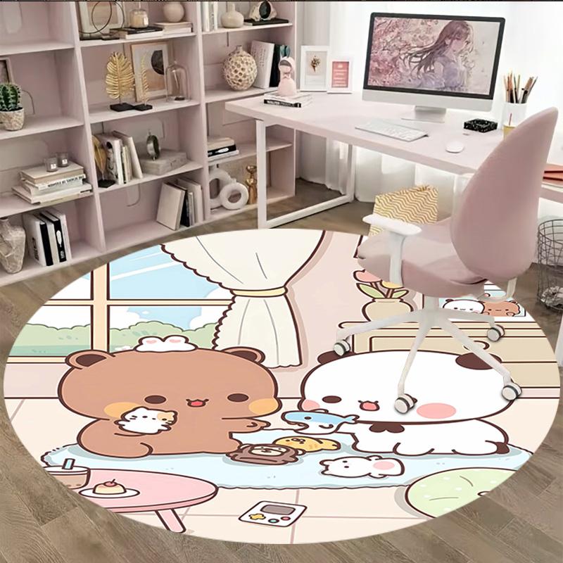 1pc Yier BuBu Bear3 Print Round Carpet Chair Round Carpet Suitable for Bedroom Living Room Home Decorative Carpet