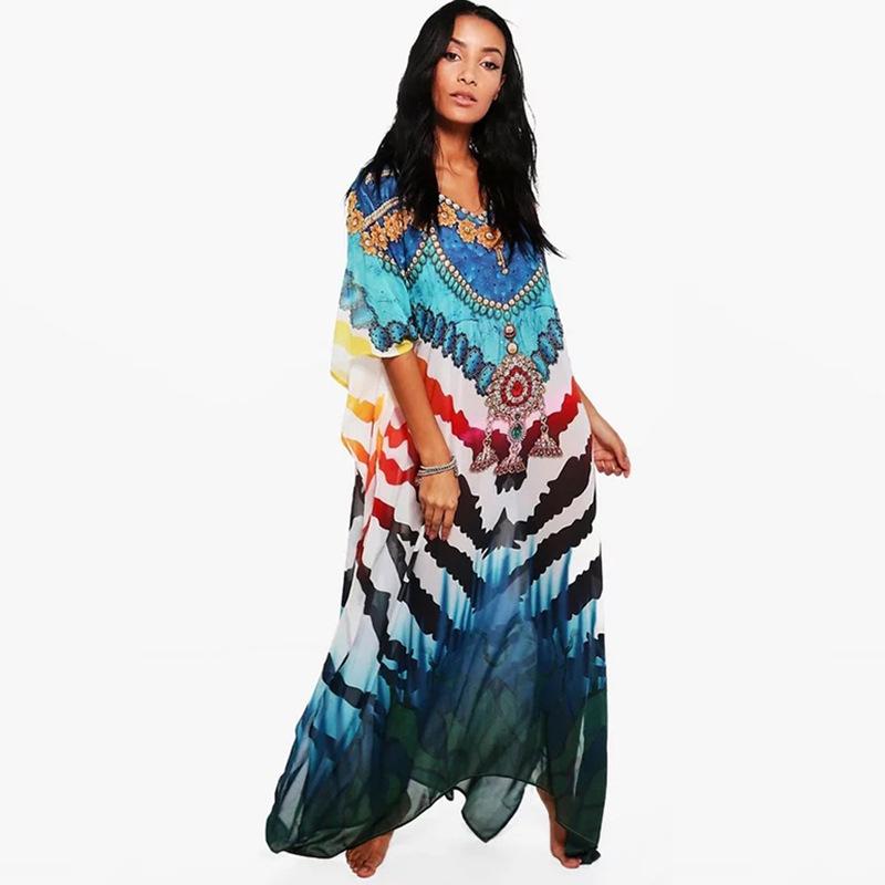 Indigo Floral Beach Robe: Loose Seaside Holiday Sunscreen Dress & Bikini Cover-up