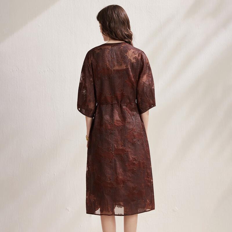 Zhaojun New Chinese Style Cut-out Silk Gauze Half-Sleeve Midi Dress