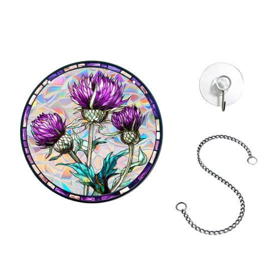 

Stained Glass Window Hanging Ornament Colorful Acrylic Suncatcher Panel with Chain And Suction Cup for Home Garden Decor 3