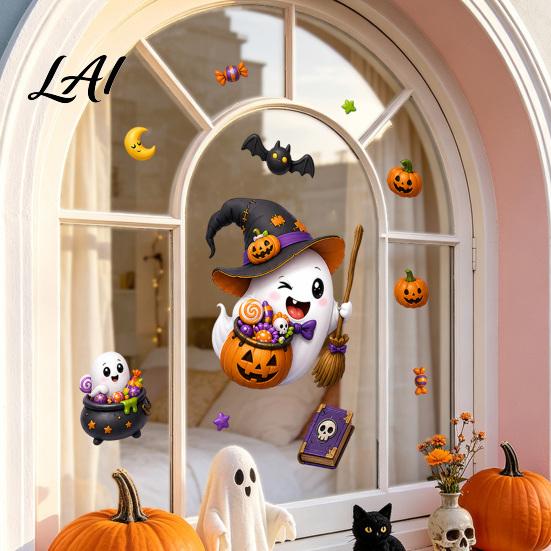 Reusable Decorative Window Sheets Halloween Static Clings Spooky Ghost Floral Skull Stickers Cling Decals for Glass No-Adhesive Party Indoor Outdoor