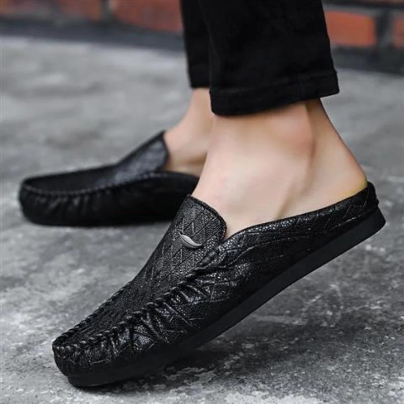 Retro Casual Sandals Man Flat Leather Wear Resistant Clappers 2025 Slippers for Men Fashion Trend Original Y2k Comfortable Shoes