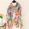 Tropical Plant Print Scarf, Elegant Style Thin Breathable Shawl with Tassels, Summer Sunscreen Windproof Beach Towel for Women