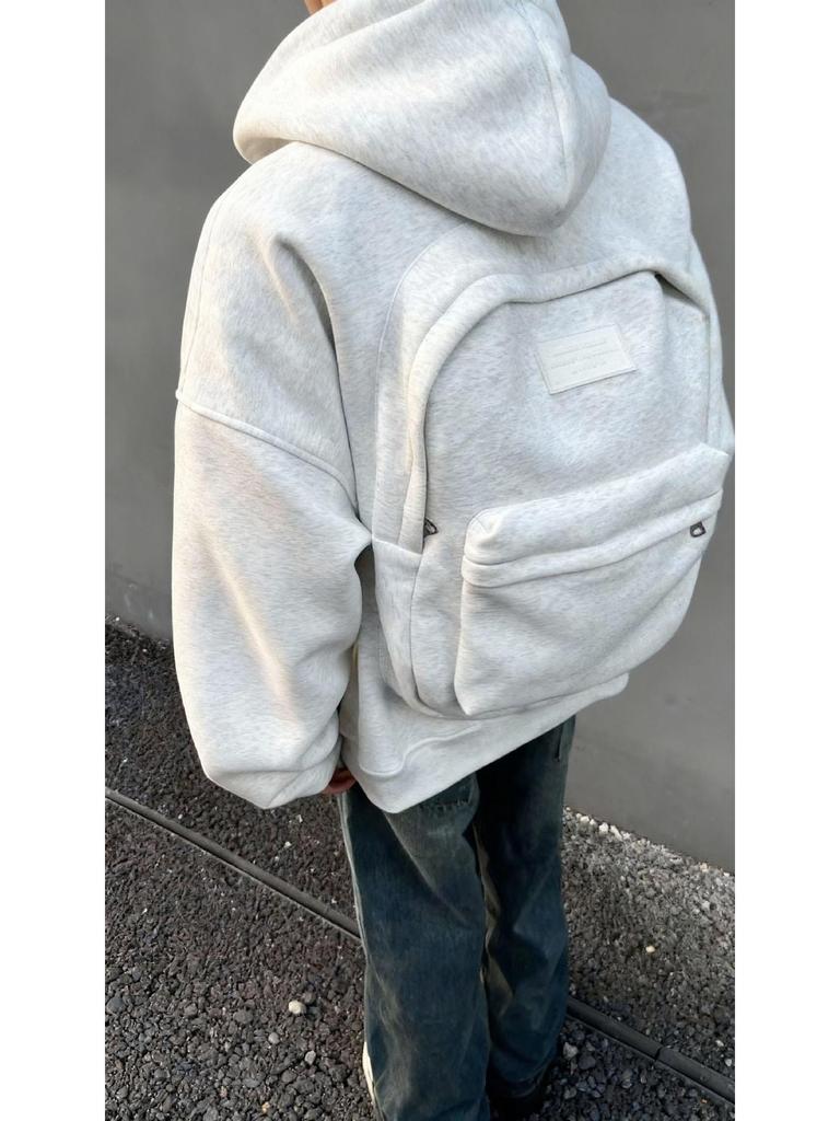 New Style Men's Heather Gray Hooded Sweatshirt with Backpack, Loose Fit, Perfect for Elementary Students.