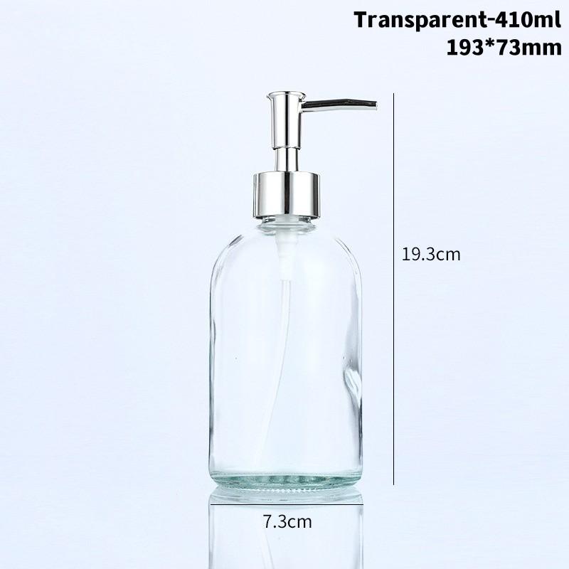 410ml Glass Soap Dispenser Bottle Bathroom Liquid Shampoo Shower Gel Bottle Refillable Storage Container Soap Press Empty Bottle