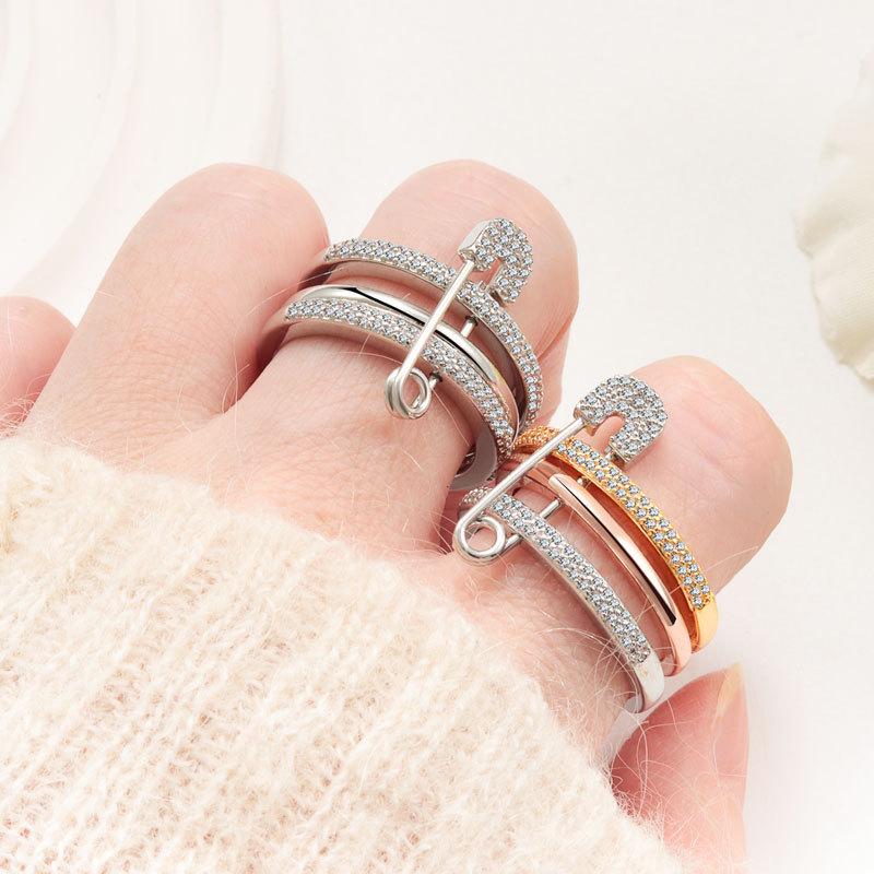925 Sterling Silver Jewelry 3 Seperate Color Crystal Paperclip Finger Rings for Women Wedding Party Jewelry Girls Friend Gift