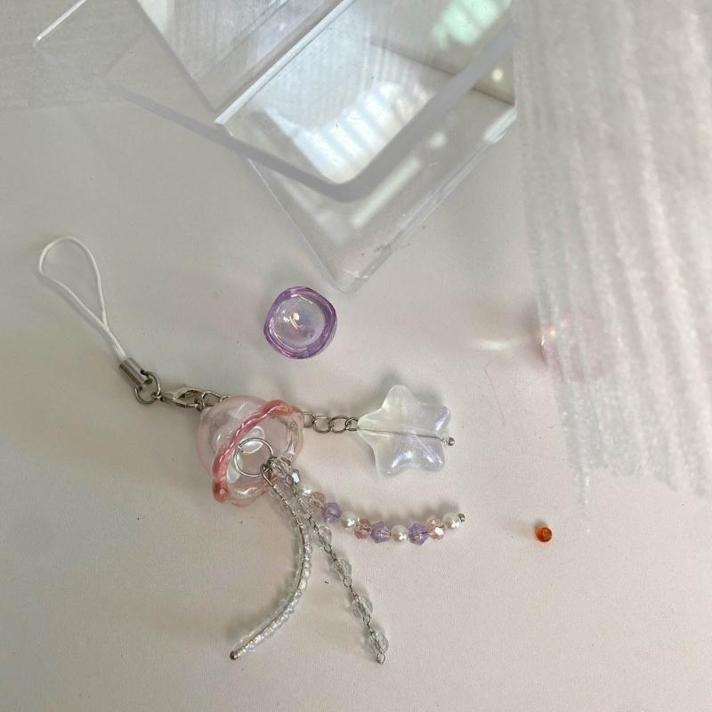 Cute Jellyfish Star Charm Phone Chain for Women Girls Handmade Beaded Keychain