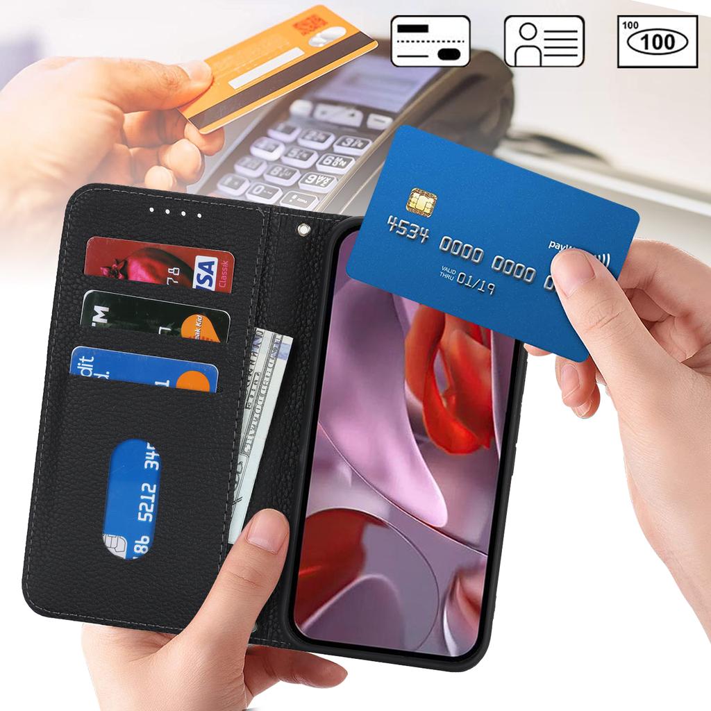 For Google Pixel 9a Case Stand Wallet Litchi Texture Leather Flip Phone Cover with Strap