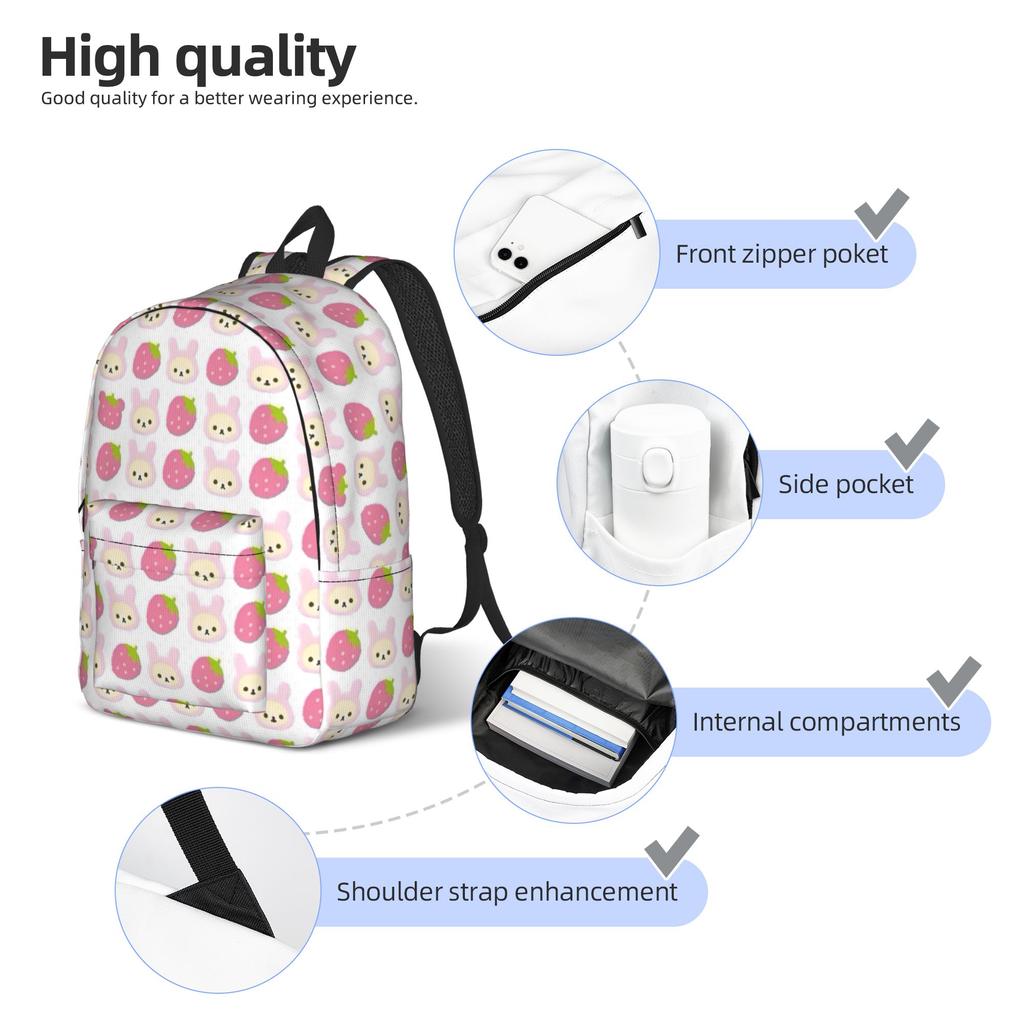 Rilakkumas Lässiger Rucksack Outdoor Schüler Arbeit Erdbeer-Cartoon Tagesrucksack für Männer Frauen Laptop Computer Leinwandtaschen