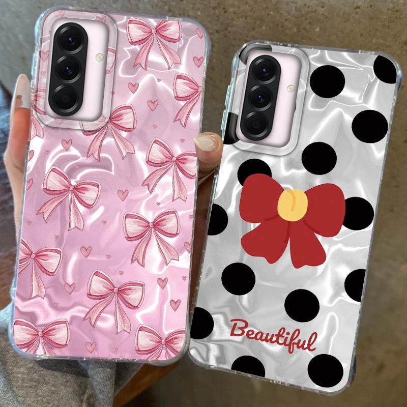 Pink Bow Love Heart Girls Phone Case For Samsung Galaxy A56 A16 A26 A36 A06 A55 A35 A25 A15 A12 A32 A54 S24 S25 S22 S23 FE Cover