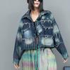 Do Old Color Strips Denim Lapel Collar Long-sleeved Short Jacket Large Crotch Pants Two-piece Set Women's Spring and Autumn Fashion Suit European Good