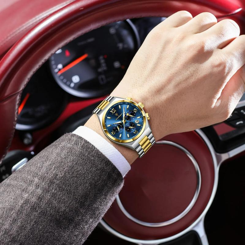 POEDAGAR Original Sport Man Wristwatch Luminous Week Date Luxury Watch For Men Stainless Steel Quartz Men's Watches