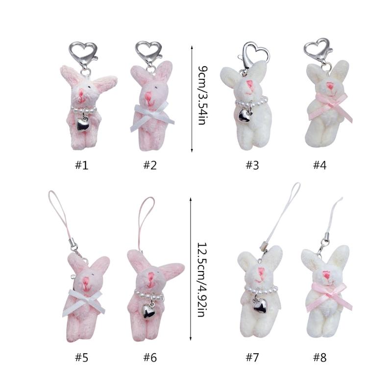 Key Holder for Students Heart Rabbit Keyring Phone Lanyard Mobile Phone Strap