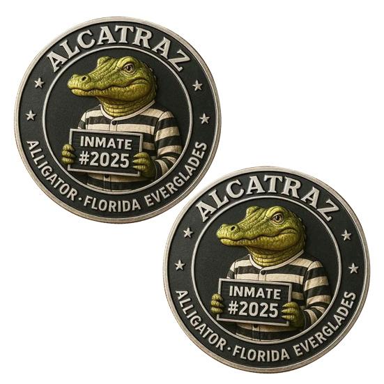 Crocodile Inmate Mugshot Coin Prison Memorabilia Crocodile Challenge Coin Florida Everglades Prison Collectible Crime History Coin Gift for Collectors