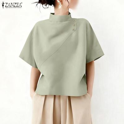 Women Casual Turtleneck Summer Loose Half Sleeve Blouse