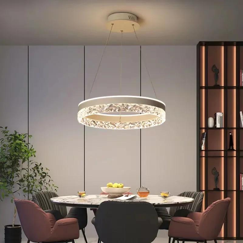 Minimalist LED Pendant Chandelier Ceiling Lamp Dimmable Round Circle Living Dining Room Bedroom Glossy Hanging Lighting Fixtures