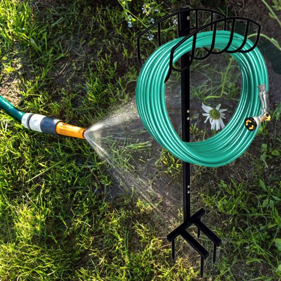 Gartenschlauchhalter mit 4 Spikes, robuster Metallständer für den Außenbereich, abnehmbare Schlauchtrommel